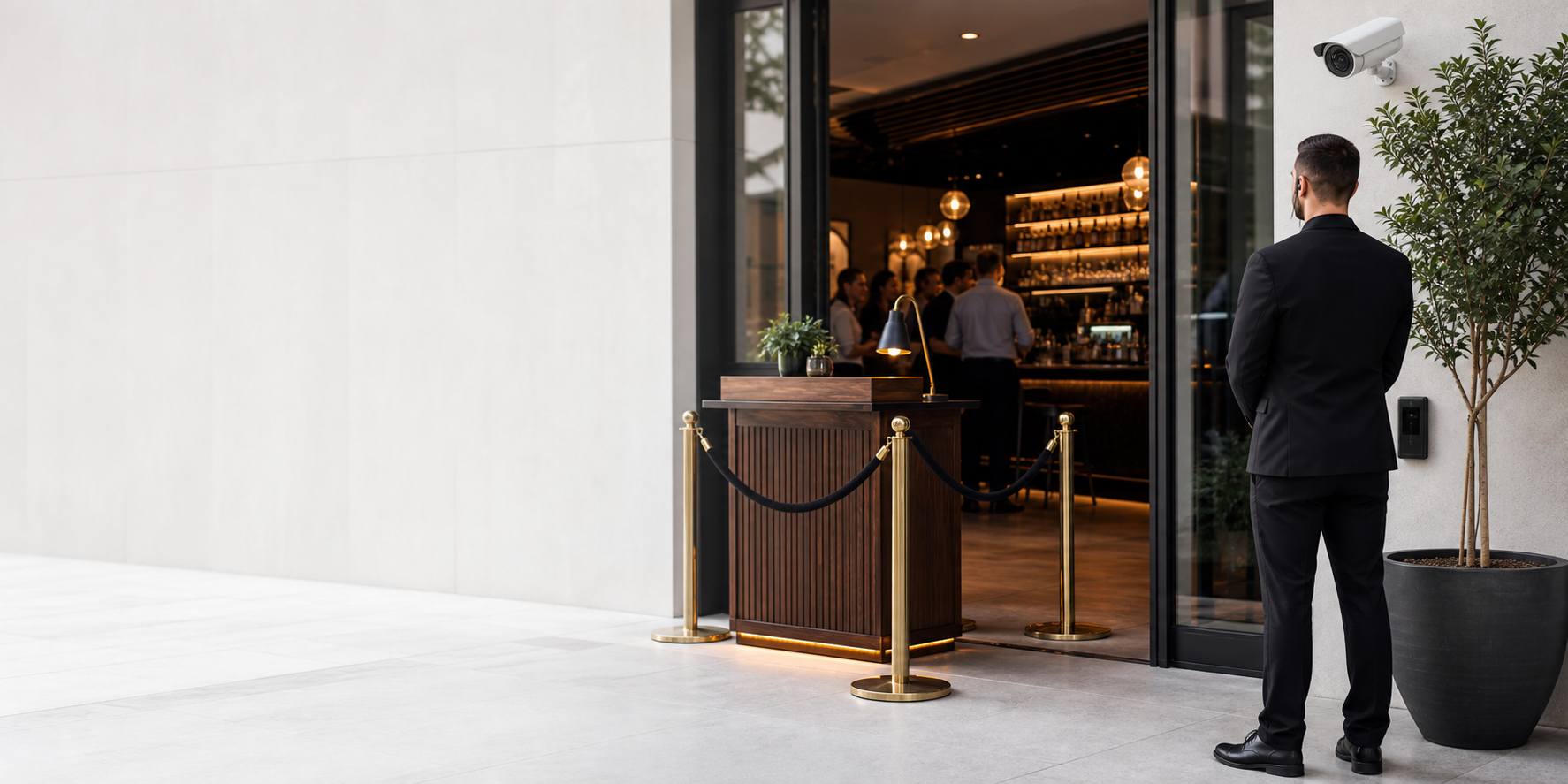 Premium commercial security lobby with access control, CCTV and monitoring environment